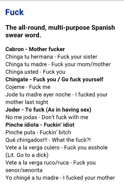 spanish cuss words translated to english